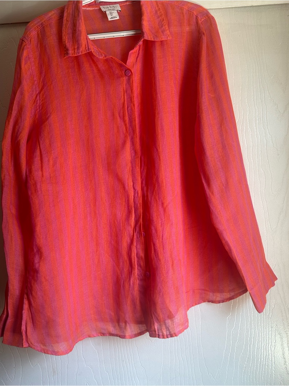 Nicole Miller Lightweight Pink-Orange Striped Button-Up Shirt - Women